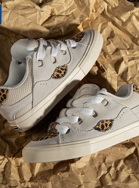 顽刻官方面包鞋豹纹印花翻毛皮帆布拼接秋冬BAKE男女国潮滑板鞋