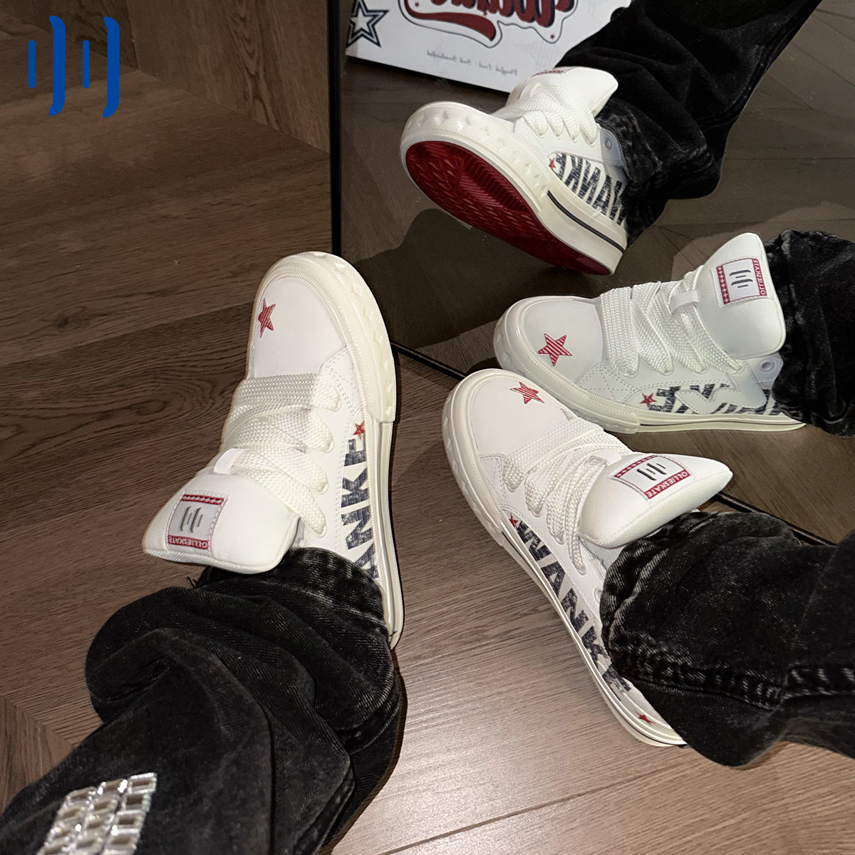 顽刻官方美式复古涂鸦印花贝果W软底复古学生男女国潮面包板鞋