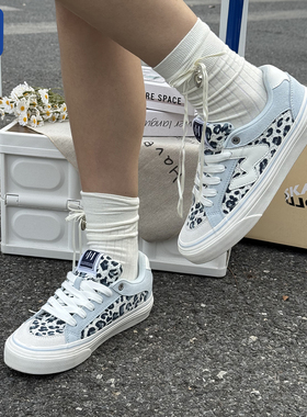 顽刻官方冰蓝配色豹纹设计冬季校园风W系列低帮男女国潮滑板鞋