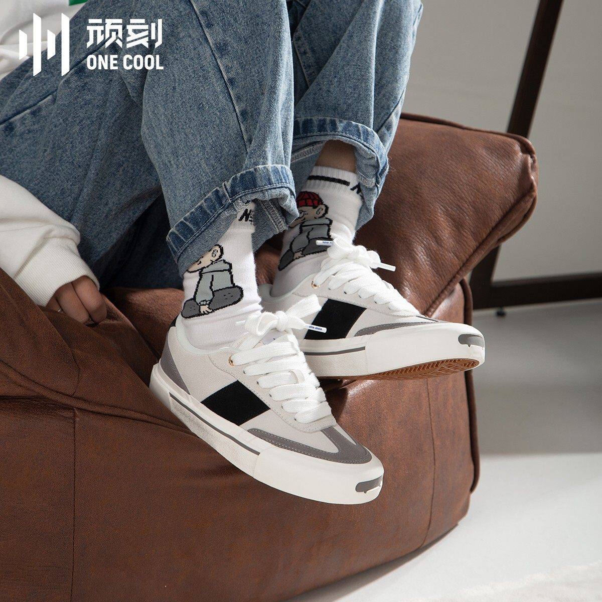 顽刻官方面包鞋黑白灰撞色拼接复古低帮秋冬男女国潮德训滑板鞋