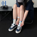 顽刻官方海军蓝春季 校园风W系列翻毛皮帆布拼接男女国潮滑板鞋