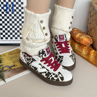 顽刻官方豹纹印花刺绣生胶底W系列冬季男女国潮德训滑板鞋