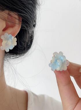 夏季繁花蓝色花朵耳钉女小众设计感气质耳环超仙耳饰2026新款爆款