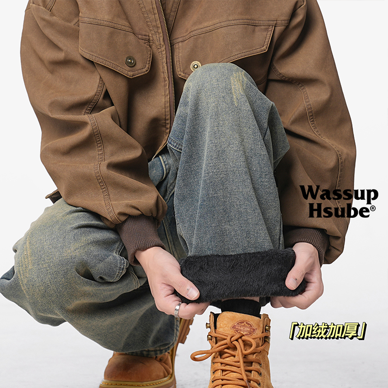 美式高级牛仔裤男加绒