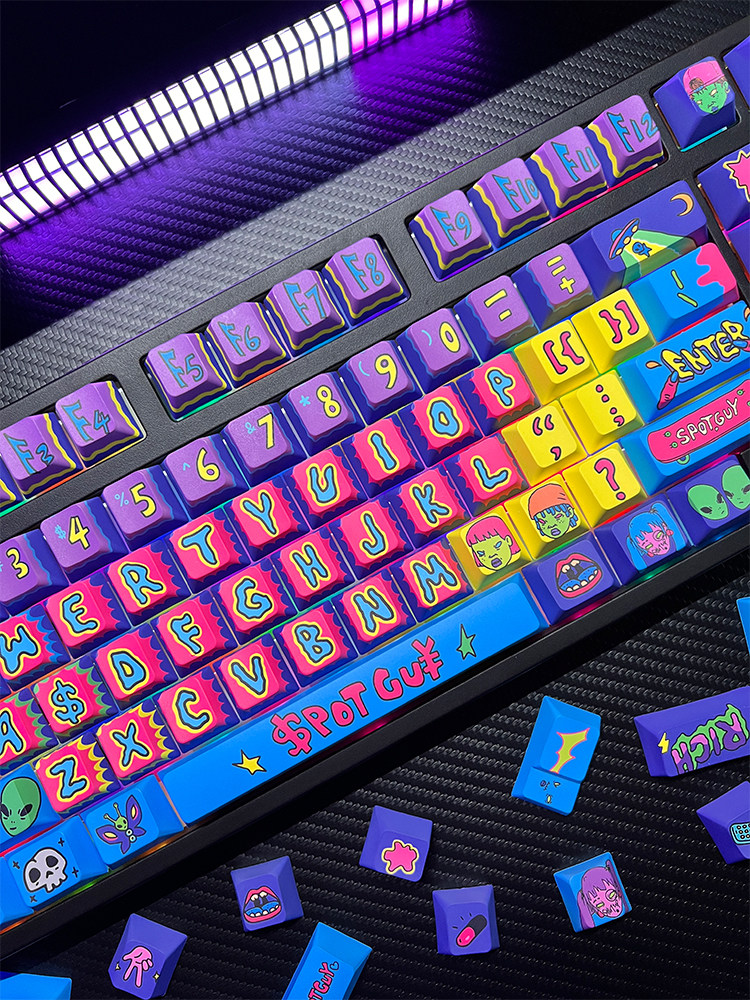 PIIFOX SPOTGUY 공동 브랜드 QUIET&COOL PBT 오리지널 키보드 키캡 5면 승화 146