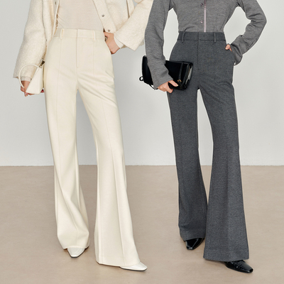 【理想冬裤】360°修腿 加厚白色裤子女秋冬修身毛呢微喇裤6202