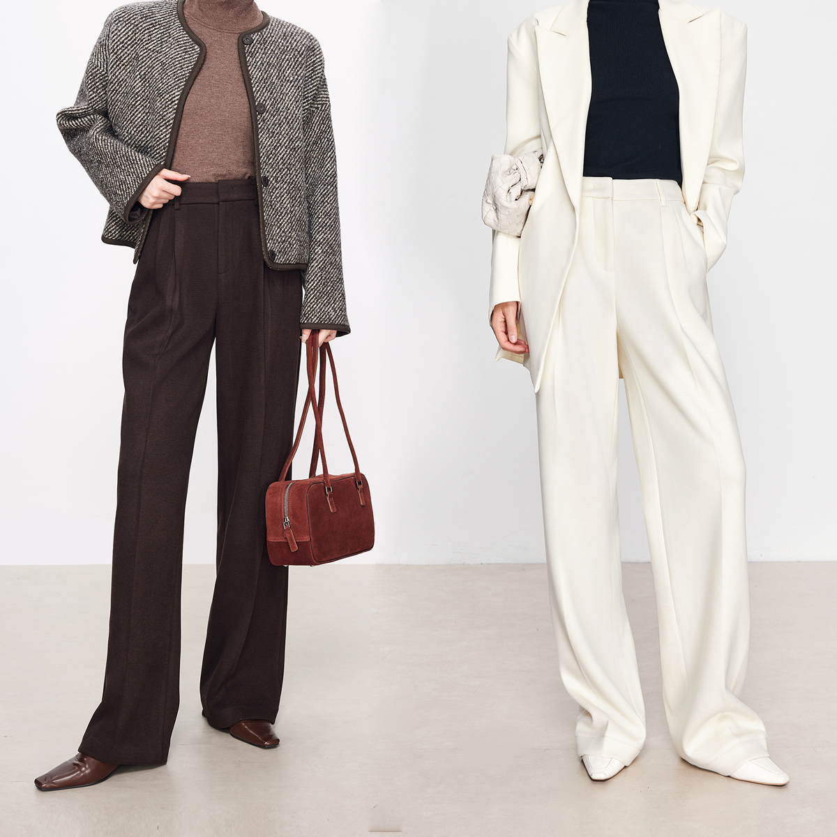 【王牌冬裤】慵懒松弛 美拉德窄版阔腿毛呢西裤女加绒裤1192/1150