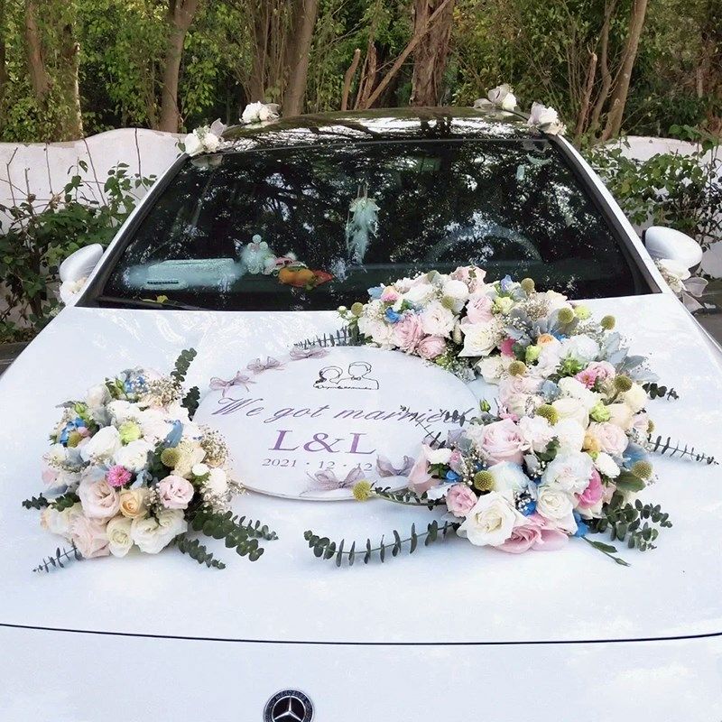 婚车车头装饰婚礼背景个性LOGO名字牌婚花车照相道具KT板实物定制