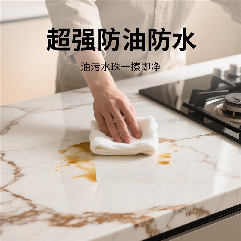 厨房灶台防油贴纸仿奢石遮丑耐高温加厚岩板自粘翻新台面改色贴膜