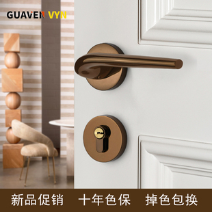 现代简约门锁室内卧室房门锁静音磁吸门锁分体金色拉丝家用木门锁