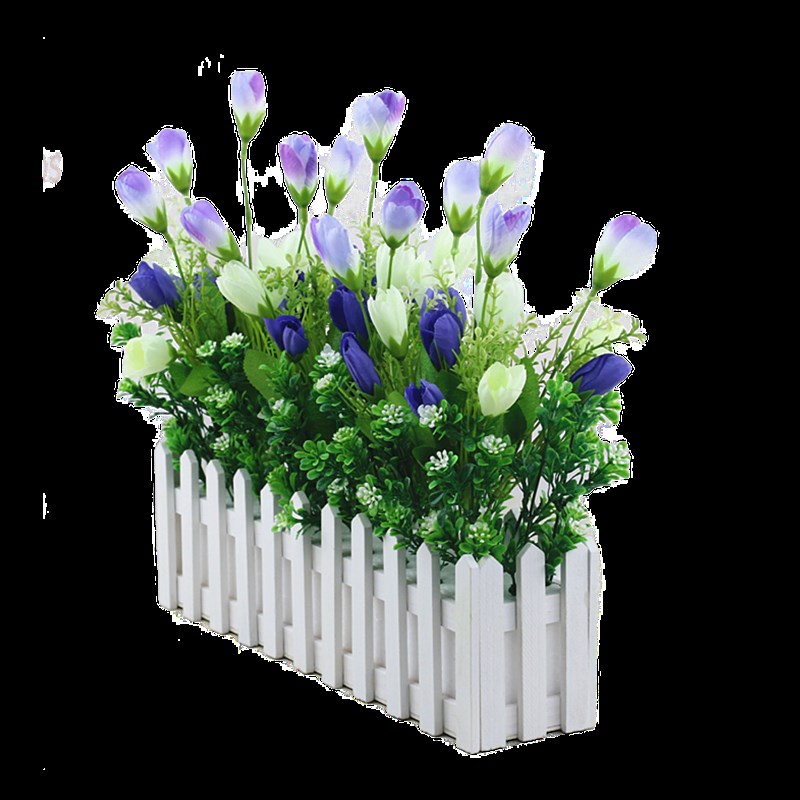 仿真花假花塑料花桌面墙角遮挡仿真绿植盆栽摆件郁金香栅栏花套装