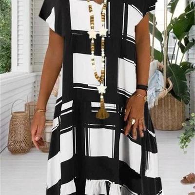 Ladies' plaid printed long sleeved dress格子印花长袖连衣裙女