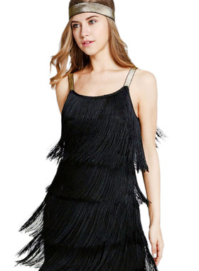 Flapper Strap Short  Dress O-Neck Low Cut Fringe Dresses