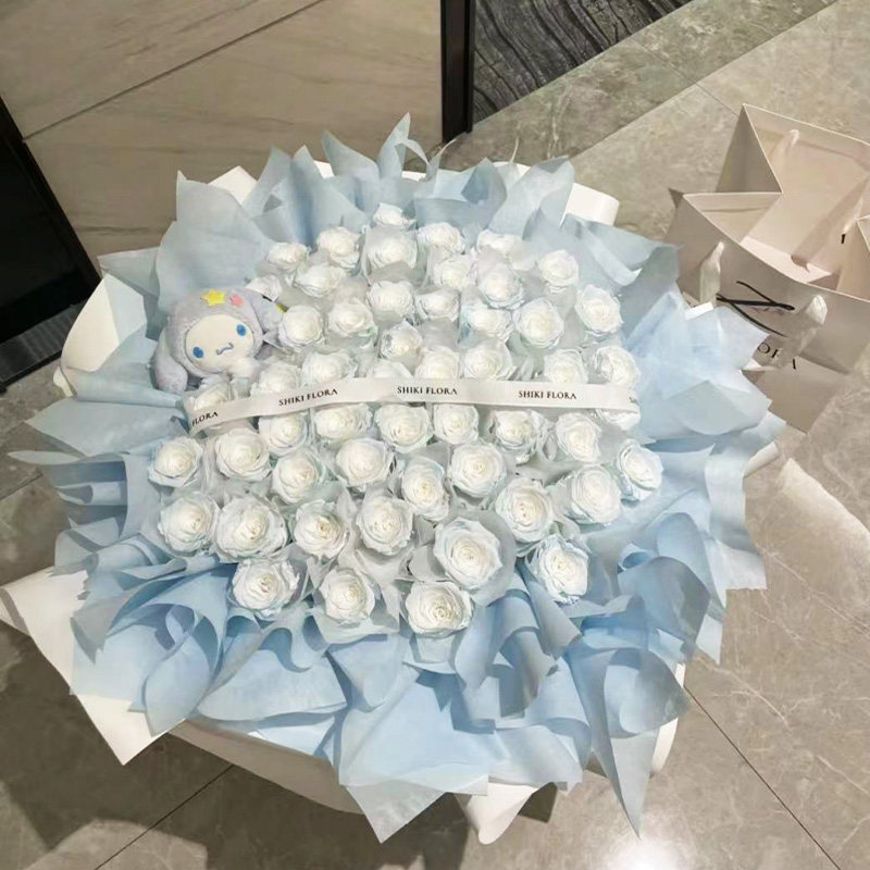 diy永生玫瑰花束碎冰蓝渐变色