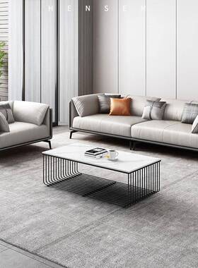 简约办茶几岩 现代铁脚公长几茶台商务接26119待会客区板休闲架小