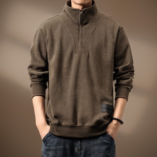 青年潮流痞帅休闲外套 半拉链立领加绒长袖 秋冬季 400g重磅卫衣男士