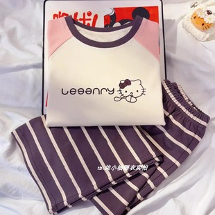 kitty猫儿童长袖睡衣女童春秋季纯棉中大童亲子家居服2026新款夏