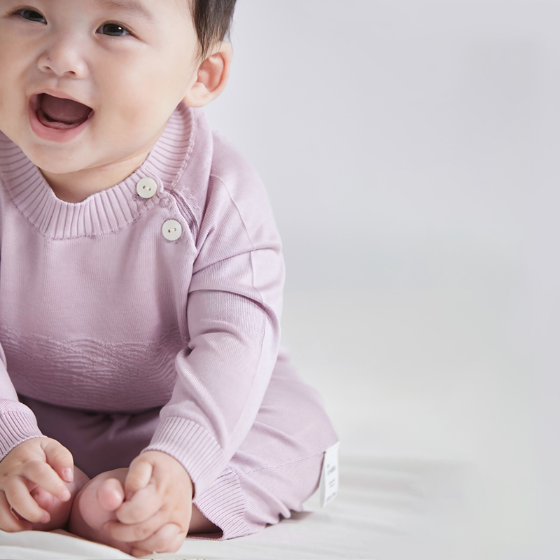 ArborTree 100%桑蚕丝宝宝春秋款浪花纹针织长袖连体衣爬服亲肤