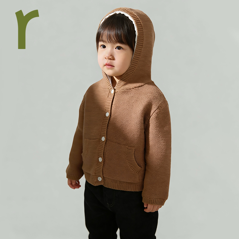 有机棉宝宝秋冬针织连帽外套