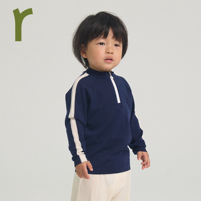 美利奴羊毛男女宝半拉链长袖T恤