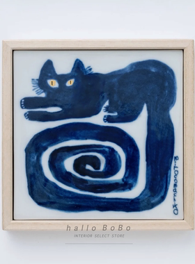 日本濑户烧手绘猫咪陶瓷挂画礼盒