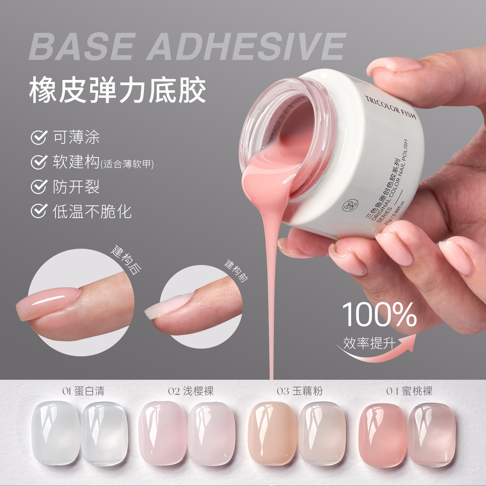 三色鱼新品有色橡皮底胶冬季软建构防开裂低温不脆化美甲店专用,彩妆/香水/美妆工具,甲油胶,淘宝优惠券,粉丝福利购,淘宝优惠卷