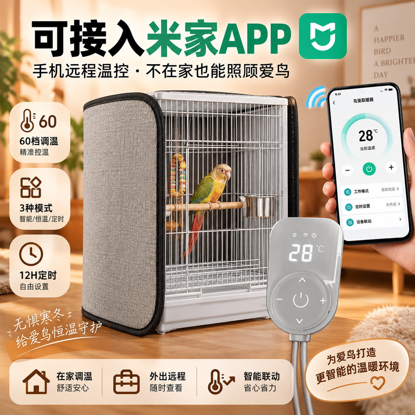 鹦鹉鸟笼专用保温罩冬天保暖笼衣防寒恒温电热毯遮光罩笼子取暖器