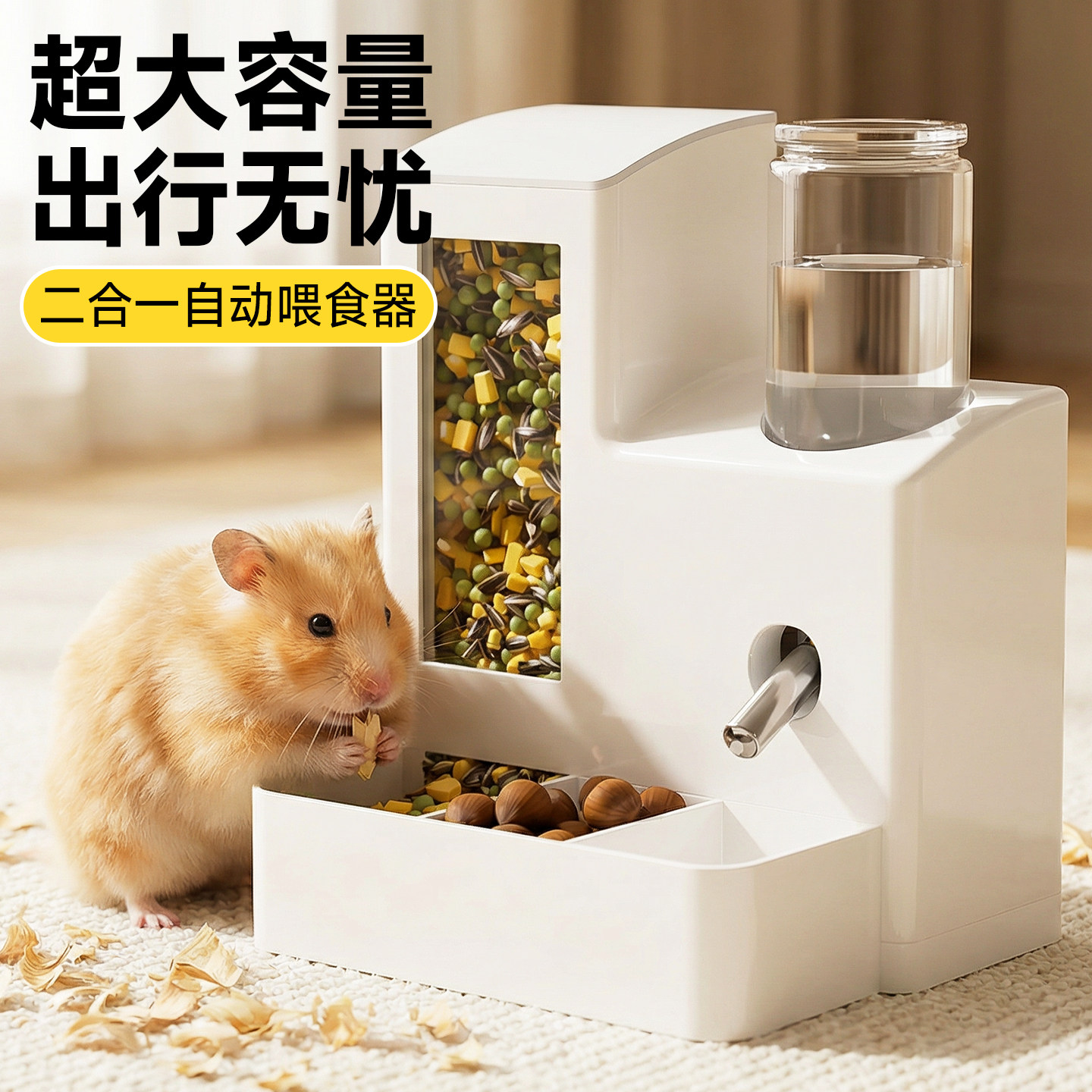 仓鼠饮水器自动喂食器二合一食盆金丝熊水壶大容量喂水防漏水用品