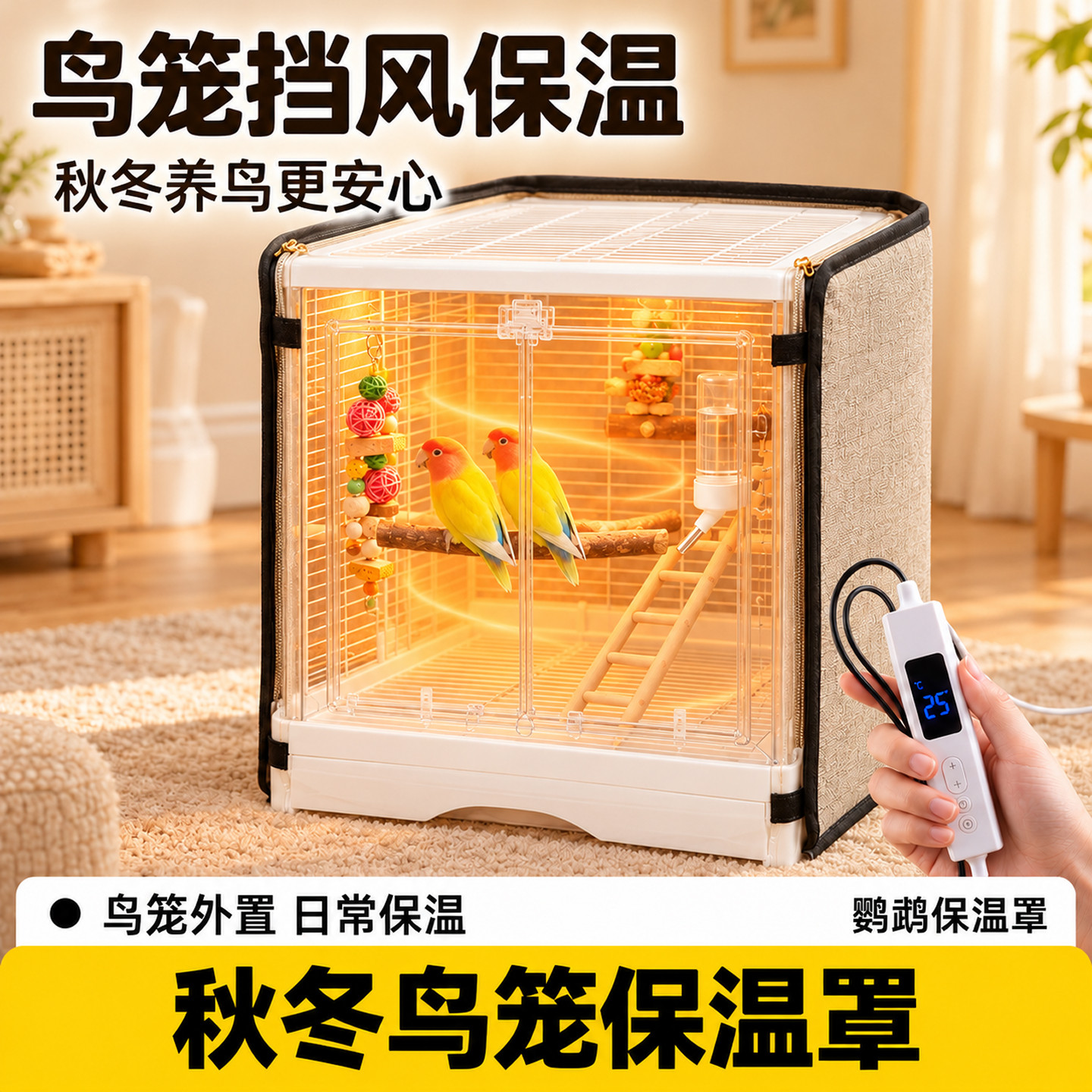 鹦鹉鸟笼保温罩电热毯远程控温挡风保暖恒温加热取暖笼衣过冬用品