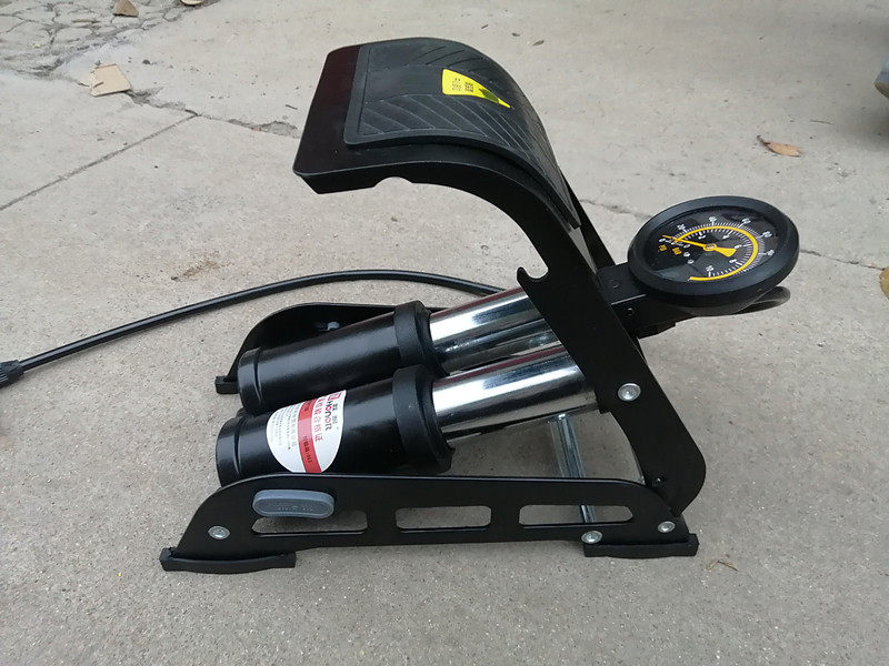 欧耐高压双管脚踏打气筒汽车电动车托自行车脚踩式便携充气泵