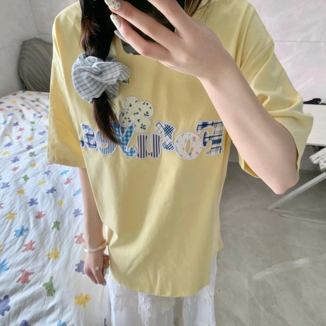 韩版短袖t恤女2025新款爆款夏季正肩设计感小众美式宽松半袖上衣