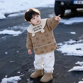 罩衣男宝宝洋气外穿冬儿童羽绒服防脏长袖 护衣婴幼儿吃饭防水围兜