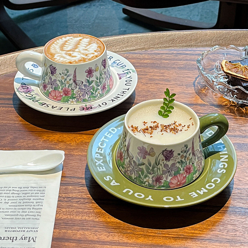 紫罗兰咖啡杯碟礼盒装送新人高颜值下午茶陶瓷杯子设计感杯碟套装