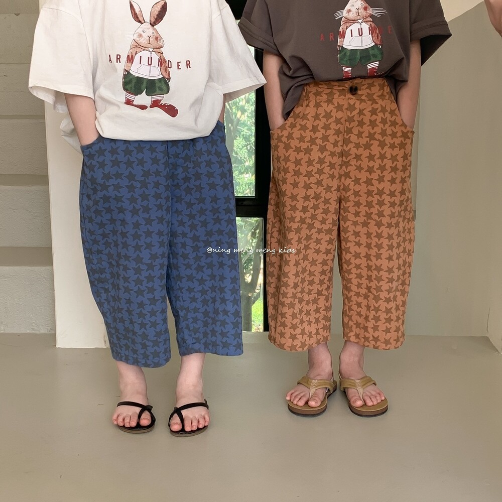 儿童韩版宽松休闲裤夏款男女童纯棉直筒裤宝宝洋气五角星七分裤潮