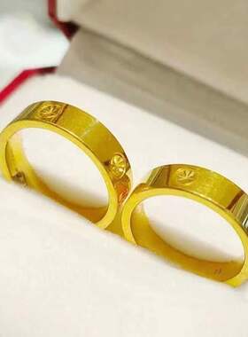 金店同款卡家素圈戒指车花光面仿黄金硬金戒子男女情侣对戒指环