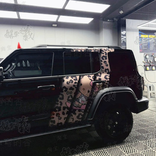 适用坦克300车贴拉花icar03黑皮KT猫凯蒂猫豹纹卡通车身装饰贴纸