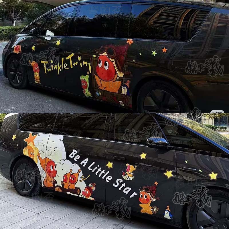 适用理想i6 i8车贴星星人卡通个性MEGA车身装饰贴纸划痕遮挡拉花