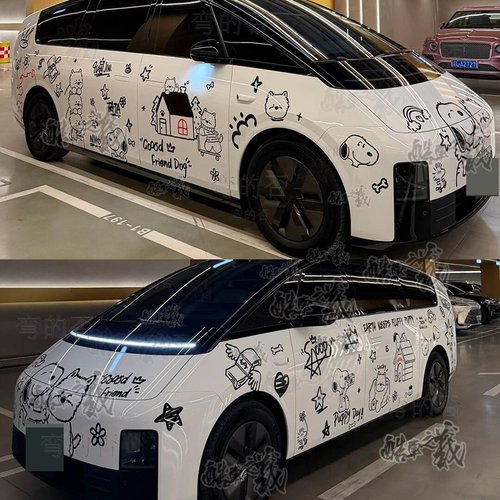适用于理想mega个性卡通史努比涂鸦极氪009拉花腾势D9定制车贴
