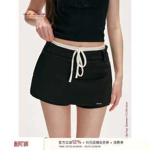 26ss 撞色系带双腰头直筒短款 clean 休闲简约 半裙 fit Liilou
