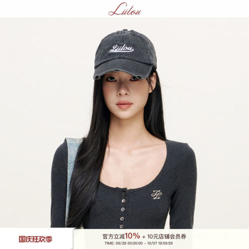 周也同款 Liilou 品牌字母水洗破洞棒球帽韩版休闲百搭ins帽子女