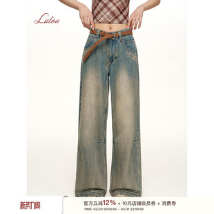 复古铆钉做旧宽松水洗牛仔裤 水洗印花 重塑丹宁 Liilou