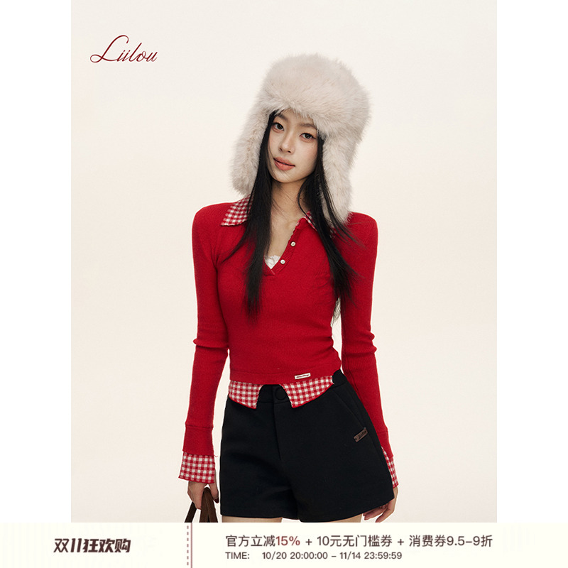 Liilou羊毛混纺假两件针织长袖
