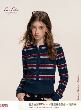 Liilou 25aw Geek chic 肌理条纹毛巾料 圆领开扣长袖针织上衣