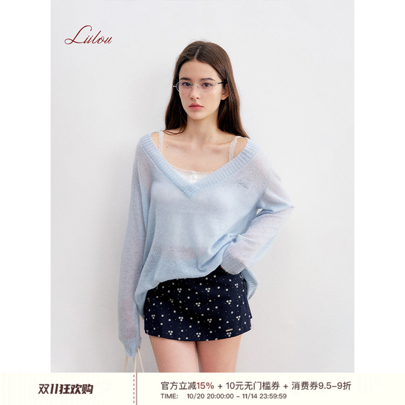 碎花图案A摆拉链开衩裙裤