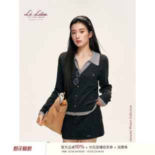 chic Geek 100羊毛 假两件撞色翻领修身 打底 Liilou 针织开衫 25aw