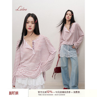 莱赛尔透感蕾丝拼接条纹云朵衫 松弛感 Liilou 卢昱晓任敏同款