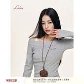 松弛感 斜肩领 撞色刺绣羊毛针织长袖 Liilou 上衣秋冬打底百搭款