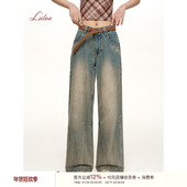 Liilou 复古铆钉做旧宽松水洗牛仔裤 重塑丹宁 水洗印花