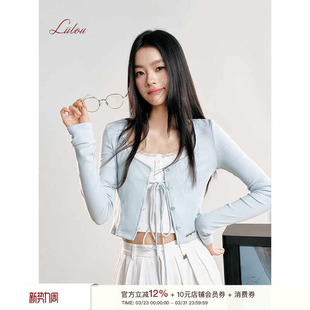 松弛感 针织开衫 baby蓝 长袖 方领系带短款 Liilou