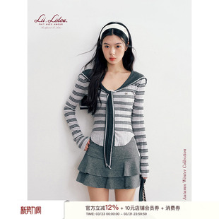 针织衫 Liilou 撞色条纹海军领假两件长袖 混纺羊毛 Navycore